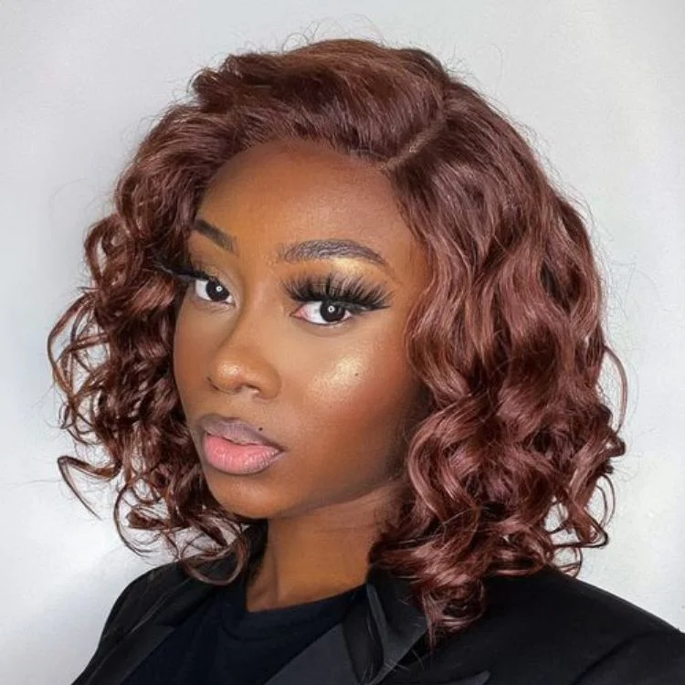 Human - hair wig with a straight texture for a sleek and minimalist lookChocolate Light Brown Wavy Minimalist HD Lace Glueless C Part Short Wig 100% Human Hair