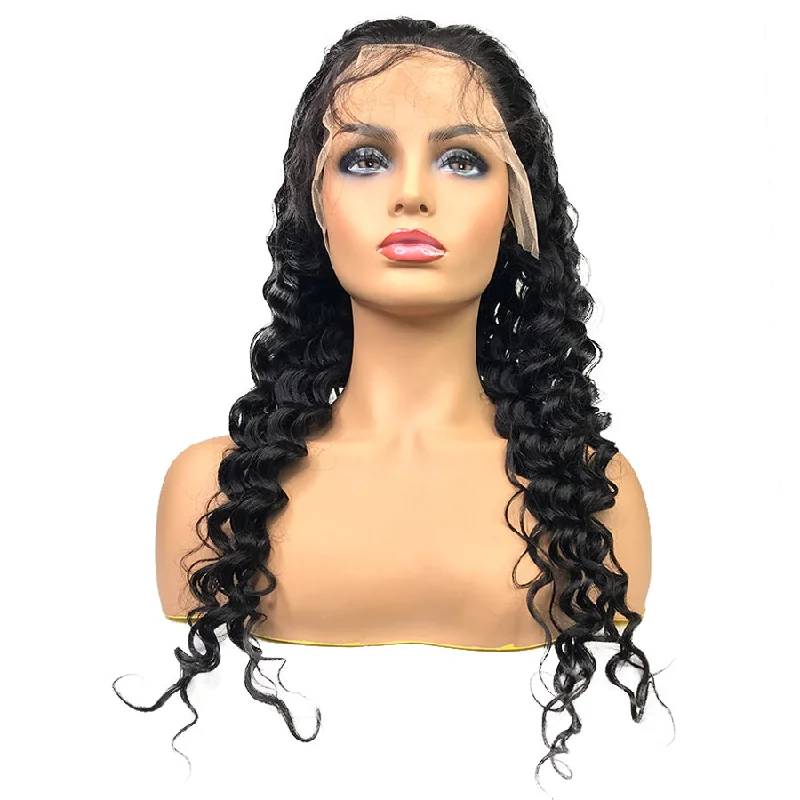 Adjustable - cap braided wigs for a comfortable fitWeekly Special (Week 10th Mar6-Mar12th) 7A Transparent Deep Wave Lace Closure Wig Natural