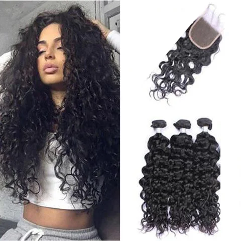 Long - length braided wigs for a glamorous and voluminous styleFree Closure:Brazilian WATER WAVE x3Bundles+ Free Closure SKU 3WW/C