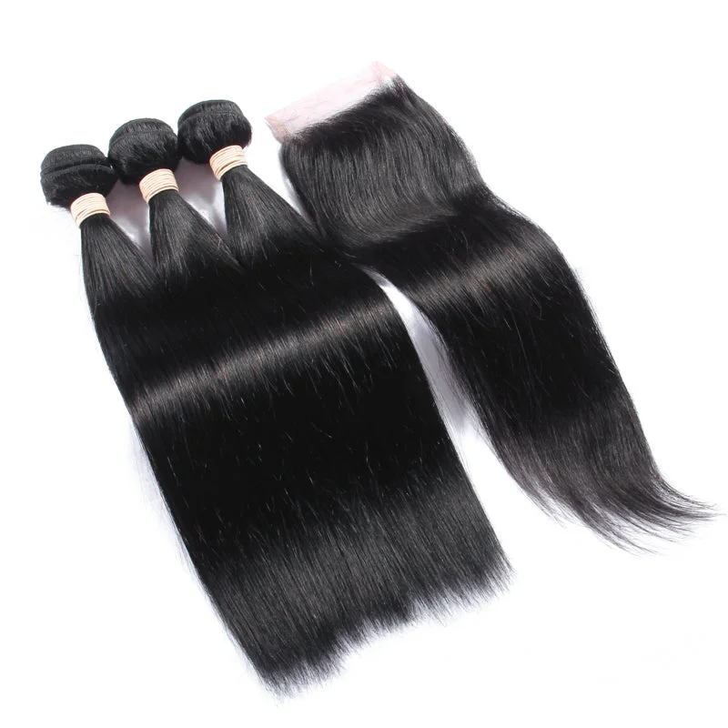 Box braided wigs with jumbo size for a bold lookFree Closure:Brazilian Straight Weaves x3Bundles+ Free Closure SKU 3STW/MC