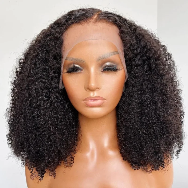 Lace wig with a 200 - density for a full and thick appearanceGloria | 13X6 Deep Parting Lace Front Preplucked Virgin Human Hair Lace Wig | Afro Kinky Curly