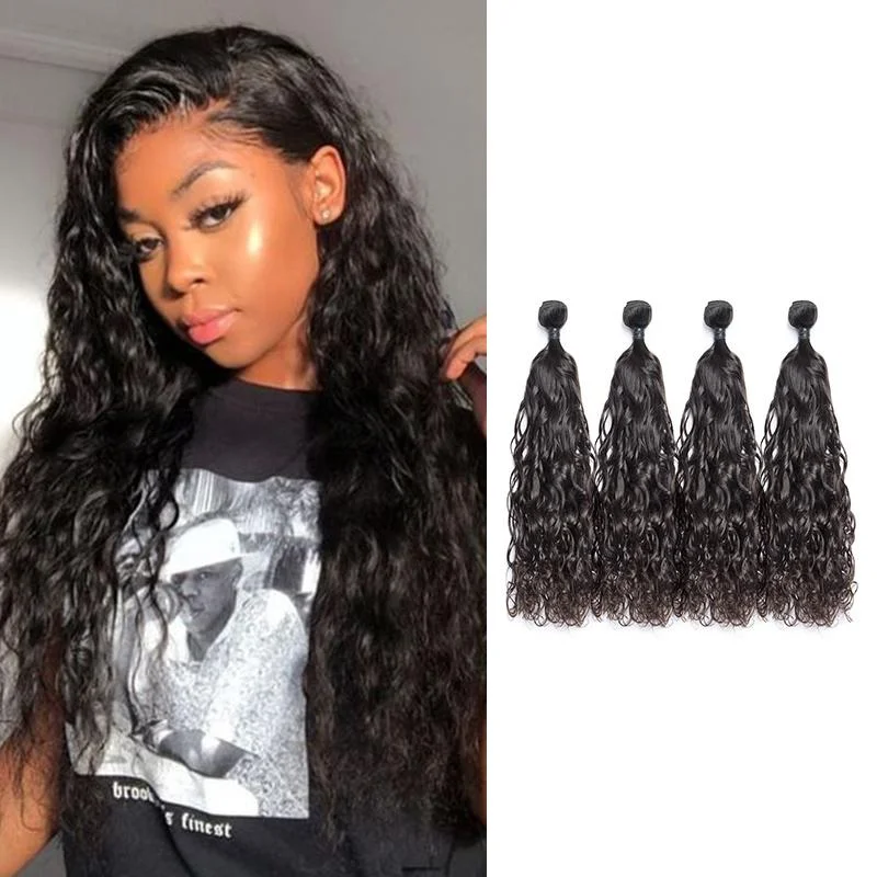 Braided wigs with a middle - part for a classic and elegant styleGrade 10A+ Virgin Hair 4 Bundles Water wave No Tange No Shedding