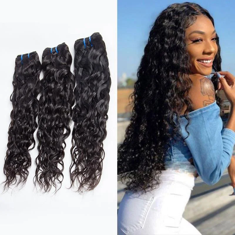 Long - length braided wigs for a glamorous and voluminous styleGrade 9A 3 bundles Water wave No Tange No Shedding 100% Human hair