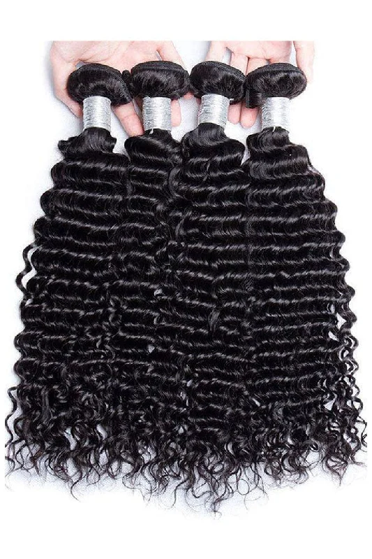 Braided wigs with a pre - plucked hairline for a natural look10A Human Hair Bundles Hair Weave 10-30 Inch Deep Wave Virgin Hair - #1b Color 3/4 bundles