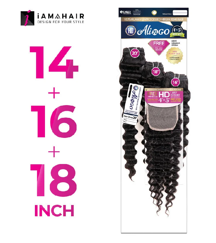 Braided wigs with a water - wave texture for a unique lookNew Born Free 100% Human Hair ALI N GO 3PCS+4x5 HD CLOSURE-(14+16+18)+12 NEW DEEP - HDAG344N3