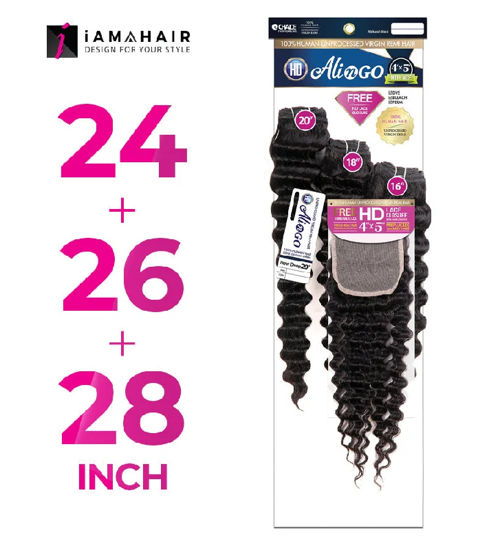 Synthetic braided wigs with a natural - looking textureNew Born Free 100% Human Hair ALI N GO 3PCS+4x5 HD CLOSURE-(24+26+28)+16 NEW DEEP - HDAG344N8