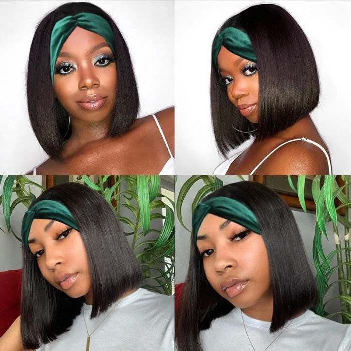 Human - hair wig with a curly texture for a bold and stylish choiceHeadband Wigs Short Bob Human Hair Wig for Women Easy Wear Half Wig