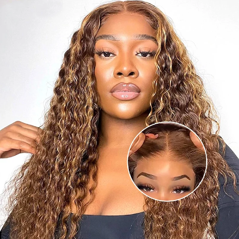 Indian - human - hair wig with a natural - looking shineBrennas Highlight Curly Wigs 7x5 HD Lace Front Human Hair Pre Plucked Bleached Knots Easy and Go Glueless Wigs for Black Women