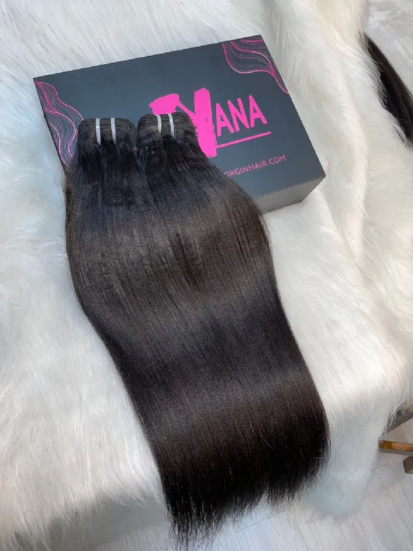 Lace wig with a middle - part for a classic and elegant styleIndian Virgin human hair Light Yaki Straight bundle deal 1 bundle/ 3 bundle /4 bundles