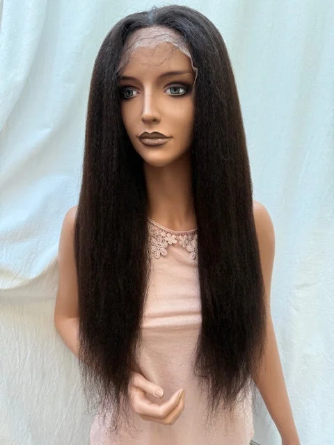 Lace wig with a 200 - density for a full and thick appearanceItalian Yaki Glueless Lace Wig 24 inches colour #1b with 4x4 silk base, small cap E-SKGLIY241B-SML