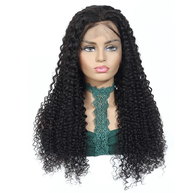 Human - hair wig with a middle - part for a classic and elegant styleKinky Curly Hd Lace Frontal Wavy Wig 12A Human Hair