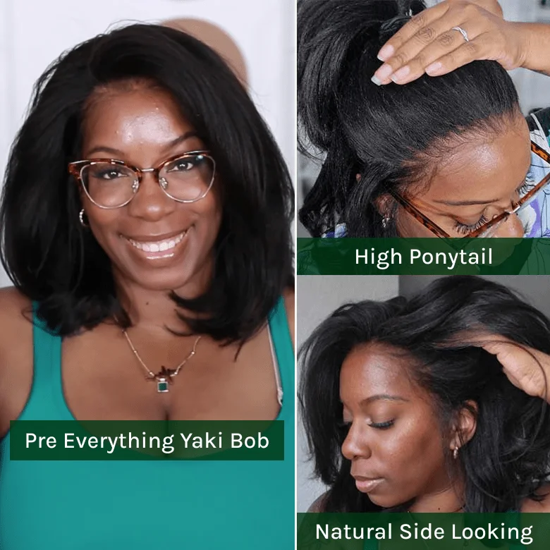 Lace wig with a pre - plucked hairline for a more natural lookKlaiyi Yaki Straight Bob 13x4 Pre Everything Put On and Go Glueless Wig Pre-Cut Lace Wig Beginner Friendly