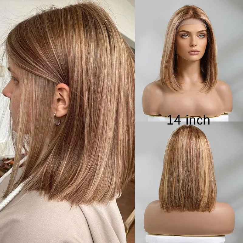 Human - hair wig with a straight texture for a sleek and minimalist lookHighlight Human Hair Bob Lace Front Wig