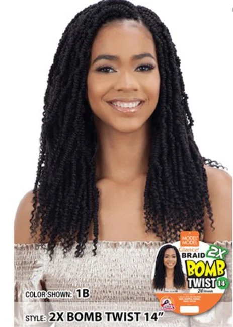 Long - length braided wigs for a glamorous and voluminous styleMODEL MODEL CROCHET GLANCE BRAID - 2X BOMB TWIST 14"