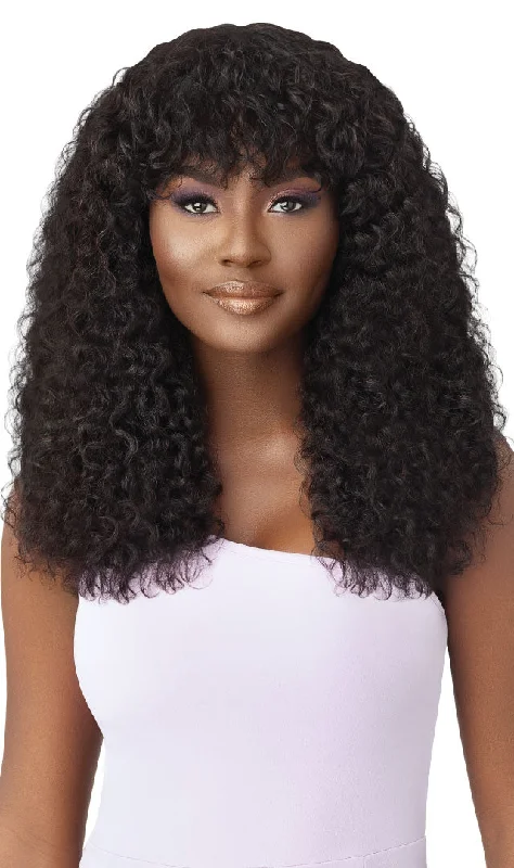 Malaysian - human - hair wig with a smooth and silky textureMy Tresses Purple Label 7A Unprocessed Human Hair Full Cap Wig HH- Wet & Wavy Natural Curly 20"