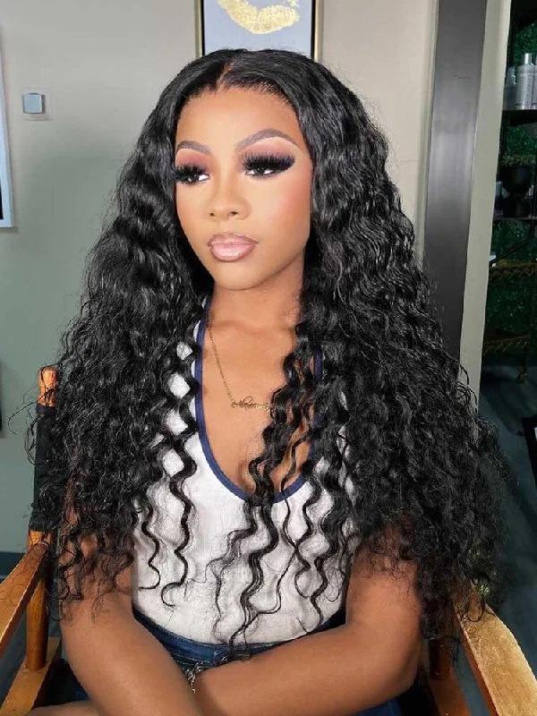 Lace wig with a wavy texture for a beachy lookCurlyMe Natural Wave Hair 5x5 Swiss Lace Closure Wigs Pre Plucked Natural Color