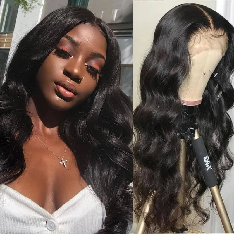 Lace wig with a middle - part for a classic and elegant styleSkin Melt Full Lace Body Wave Wig Invisible Swiss Lace Wigs