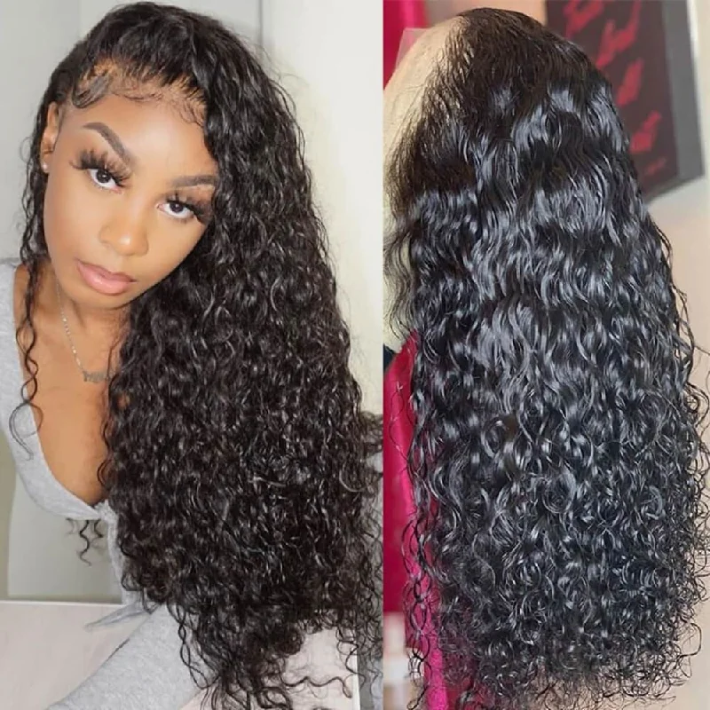 Lace wig with a 200 - density for a full and thick appearanceSkin Melt Full Lace Water Wave Wig Invisible Swiss Lace Wigs