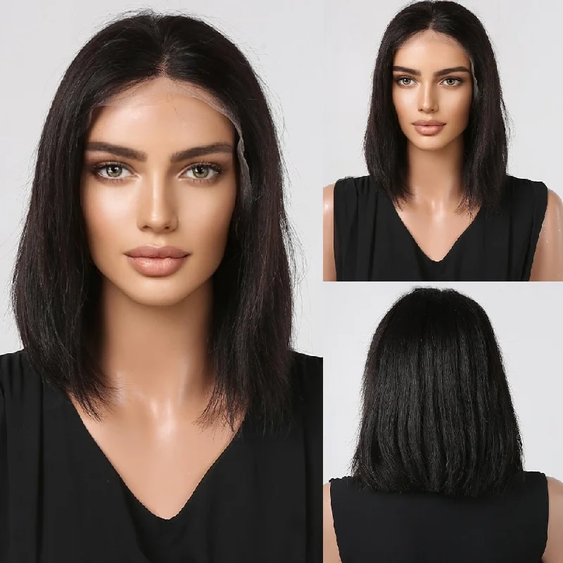 Brazilian - human - hair wig with a full and voluminous lookOff Black Remy Human Hair Bob Lace Front Wig