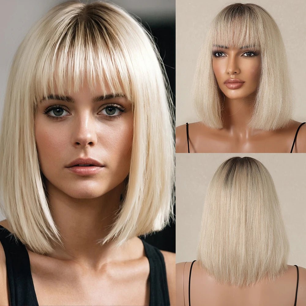 Human - hair wig with a straight texture for a sleek and minimalist lookOmbre Blonde Bob Wig