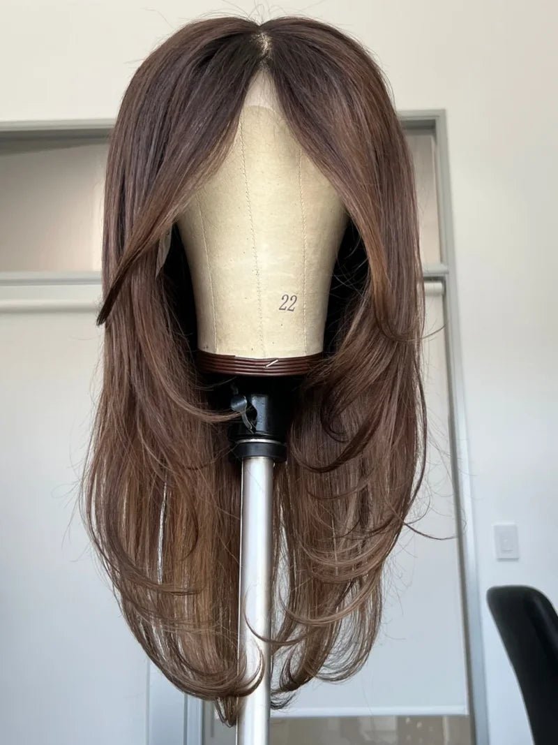 Human - hair wig with a natural - looking root for a more realistic lookOmbre Brown Silk Lace Wig