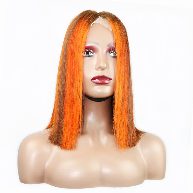 Human - hair wig with a 180 - density for a full and thick appearanceOrange Bob Wig Human Hair 2x6 HD Lace Front Wigs Orange Braided Bob Wigs