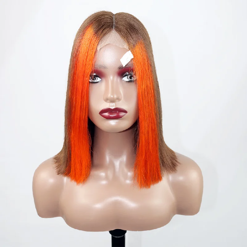 Virgin - human - hair wig with a natural - looking texture for a luxurious feelOrange Bob Wig Human Hair 2x6 HD Lace Front Wigs