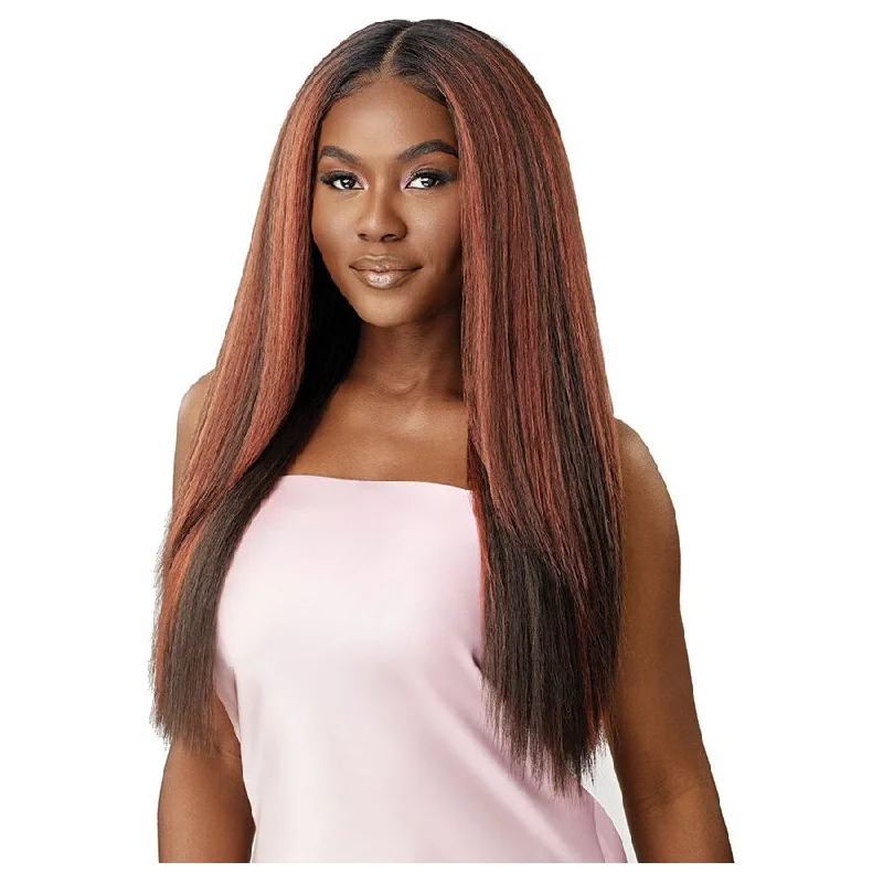 Lace wig with a silk - base cap for a comfortable and smooth feelOutre Airtied Human Hair Blend Glueless Vanish HD+ Lace Frontal Wig - HHB-Perm Yaki 26"