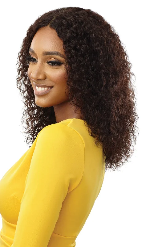 Human - hair wig with a wavy texture for a beachy and relaxed lookOutre Daily Wig Human Hair Wet n Wavy Wig Natural Deep 16"