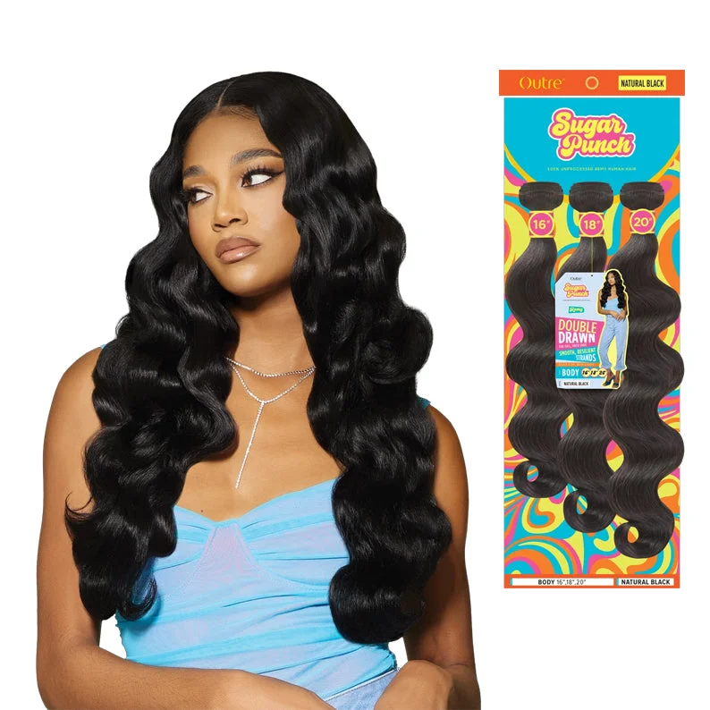 Lace wig with a platinum - blonde color for a bold and trendy lookOUTRE SUGAR PUNCH 100% Unprocessed Remi Human Hair BODY WAVE MULTI