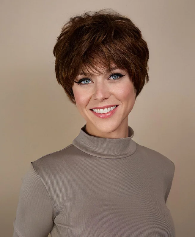 Lace wig with a 200 - density for a full and thick appearancepixie cut human wig - 6" medium brown.