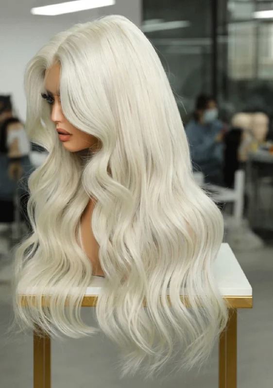 Virgin - human - hair wig with a natural - looking texture for a luxurious feelPlatinum Blonde Human Hair Wig - Glueless Wig