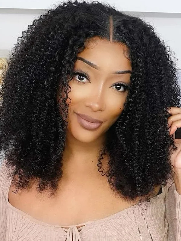 Adjustable - cap lace wig for a comfortable fitCurlyMe Pre-bleached Wear Go Afro Kinky Curly 7x5 Pre-cut HD Lace Glueless Wig Pre-plucked