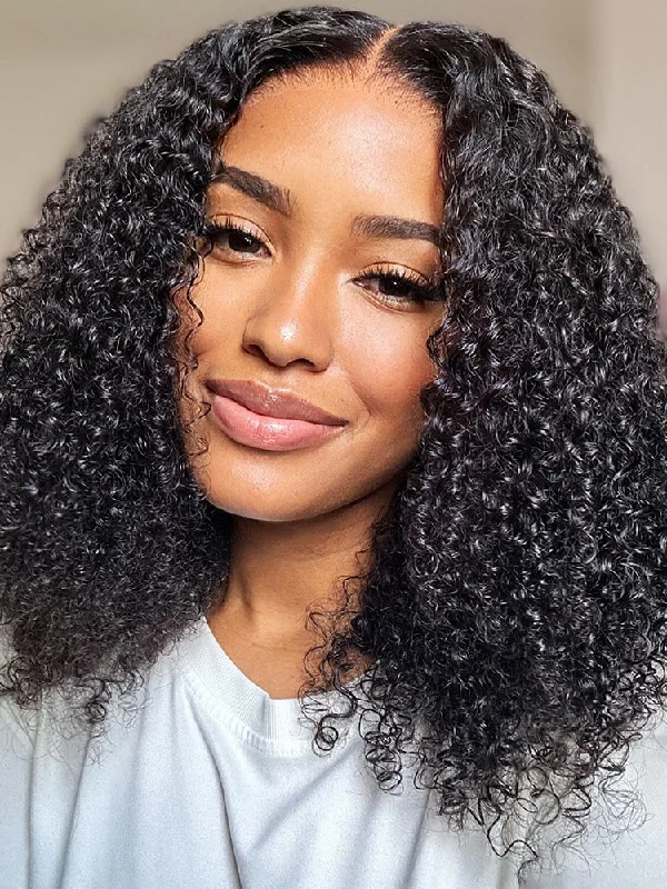 Lace wig with a straight texture for a sleek and minimalist lookCurlyMe Pre-bleached Kinky Curly 7x5 Pre-cut HD Lace Wear Go Glueless Wig