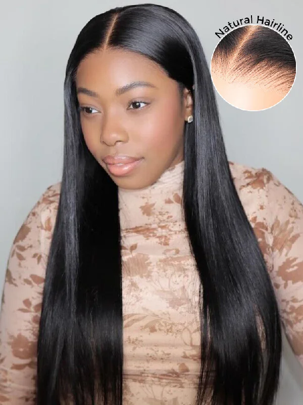 Lace wig with a honey - blonde color for a warm and sunny appearanceCurlyMe Pre-bleached Straight Hair Wear Go Glueless Wig 7x5 Pre-cut HD Lace Pre-plucked