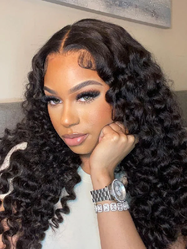 Lace wig with a natural - looking root for a more realistic lookCurlyMe Loose Deep Wave Hair Gorgeous 4x4 Lace Closure Wig Pre Plucked Natural Color Curly Hair