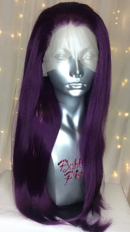 Lace wig with a pre - plucked hairline for a more natural look"Priya" - Dark Purple