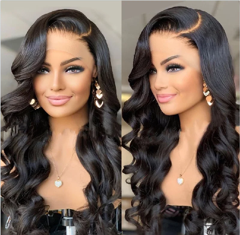 Full - lace wig with a natural - looking hairline for a seamless appearancePremium Wig - Ravishing Butterfly Long Wave Black Brown Lace Front