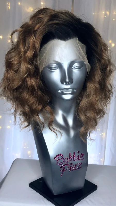 Lace wig with a side - swept bang for a sophisticated look"Sabrina" - Dark Rooted Mocha Latte