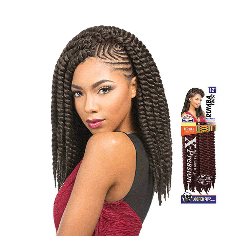 Lace wig with a 13x4 lace frontal for a wide - parting areaSENSATIONNEL African Collection Rumba Twist Braid 12"