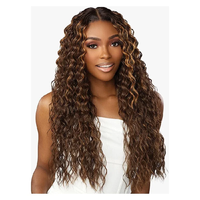 Lace wig with a platinum - blonde color for a bold and trendy lookSensationnel Butta Human Hair Blend HD Glueless Lace Front Wig - Water Deep 28" (BALAYAGE PLATINUM & CHBLONDE only)