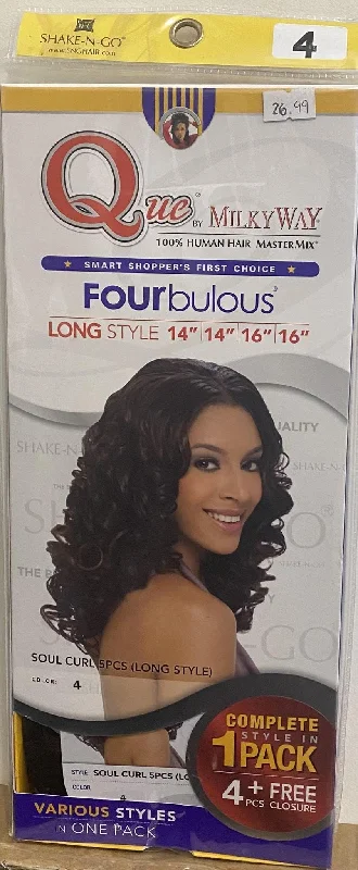 Kinky braided wigs with a tight curl pattern for authenticityShake -N-Go Que by Milkway 100% Human Hair Mastermix Fourbulous Soul Curl- Long Style