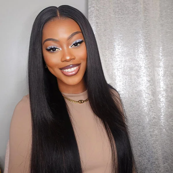 Human - hair wig in a jet - black color for a classic and timeless lookBrennas Hair Straight Wig 6x4 HD Pre-Cut Ready To Go Glueless Human Hair Wigs For Women Natural Black