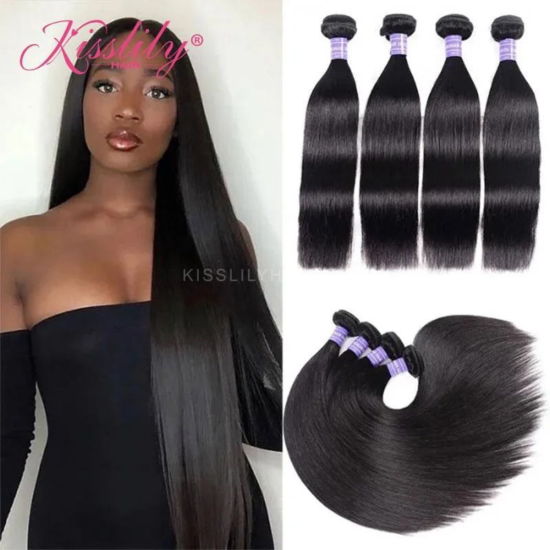 Synthetic braided wigs with a natural - looking textureKisslily Hair 4 PCs Straight Indian Virgin Bundle [WEFT31]