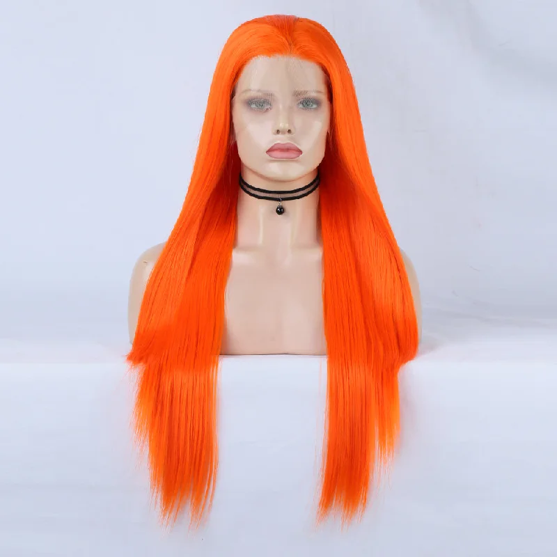 Adjustable - cap lace wig for a comfortable fitSwish Orange Front Lace Long Straight Wig