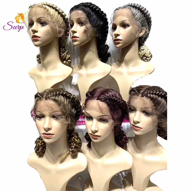 Adjustable - cap braided wigs for a comfortable fit36inch long two cornrow braids wig lace frontal for Black Women Surprisehair