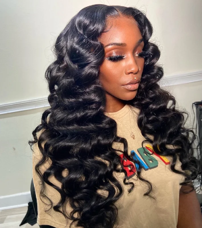 Lace wig in a chocolate - brown color for a rich and warm appearanceVirgin Hair Loose Deep Wave Wig 4x4 5x5 6x6 7x7 HD Ocean Wave Wig