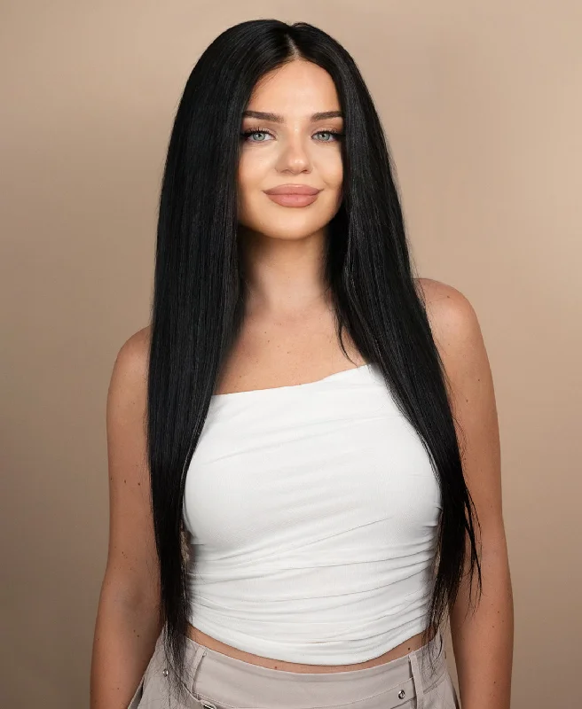 Lace wig with a side - part for a more flattering lookfull lace human wig - 22" natural black.