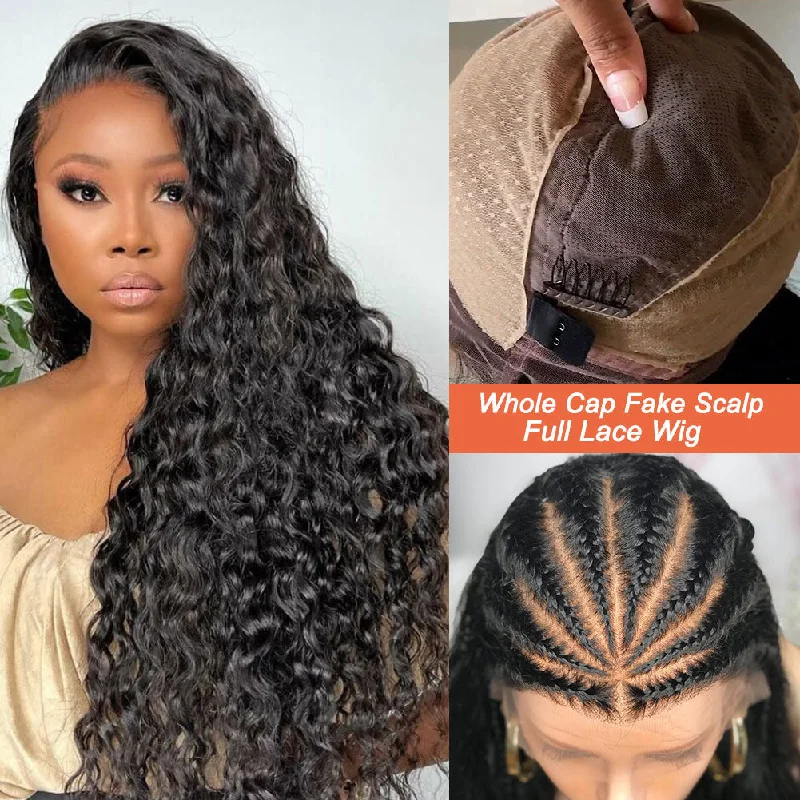 Lace wig with a pre - plucked hairline for a more natural lookZENIA | Preplucked Fake Scalp Wet And Wavy Full Lace Human Hair Lace Wig | Water Wave