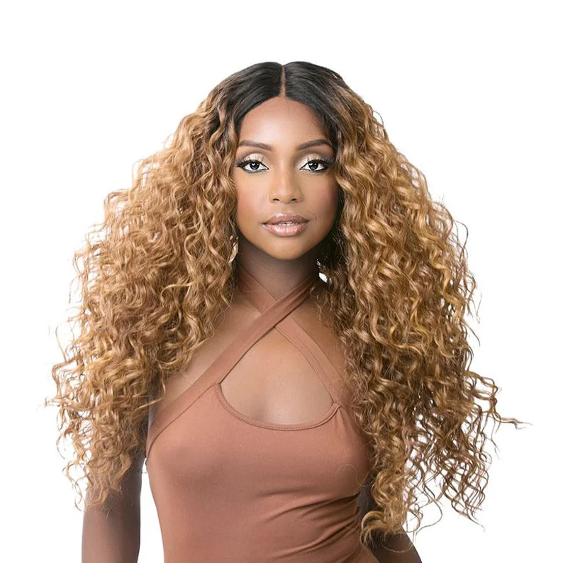 Lace wig with a curly texture for a bold and stylish choiceIt's a Wig Human Hair Blend HD Lace Front Wig DEEP WAVE 28"